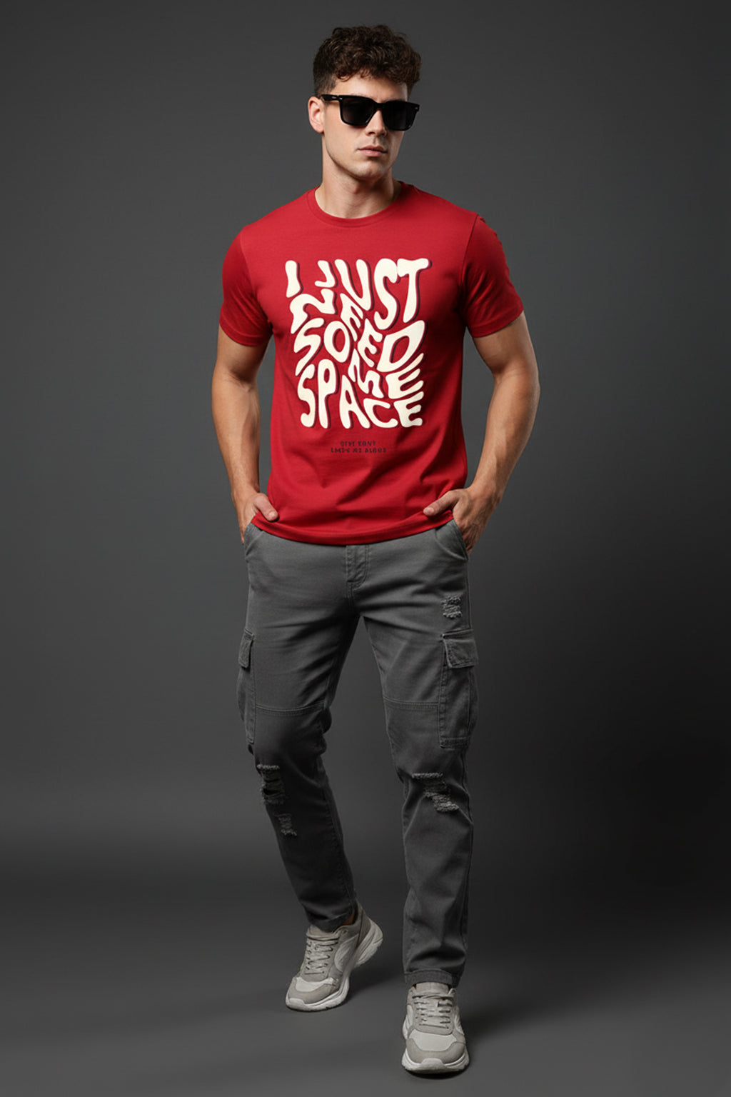 Need Some Space Red Regular Fit Printed T-shirt