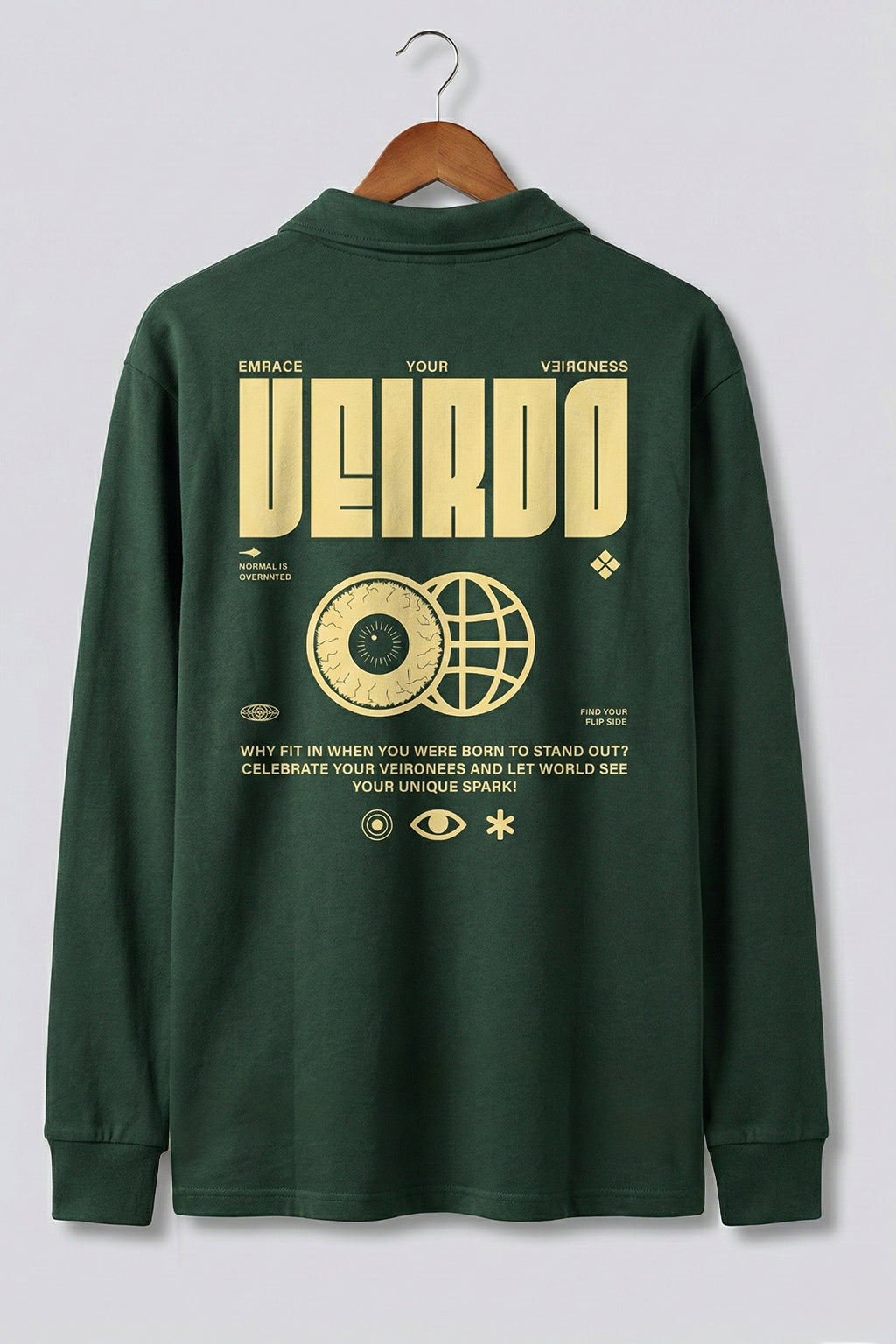 Veirdo Olive Oversized Full Sleeve Exclusive Polo T-shirt