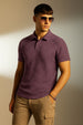 Maroon Jacquard Plain Regular Fit Button Polo T-shirt