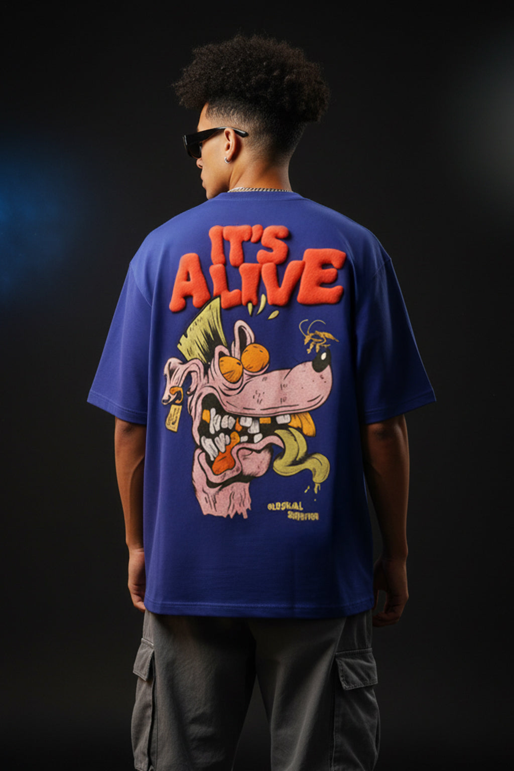 It's Alive Royal Blue Oversized Puff Printed Exclusive T-shirt