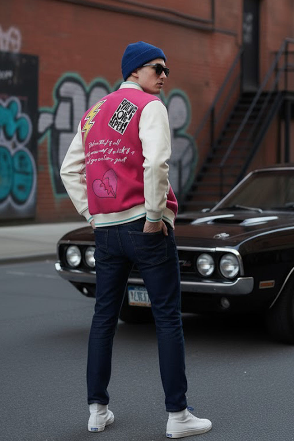 Purple Front Graphic Printed Varsity Jacket