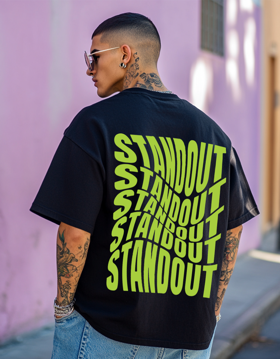 Stand Out Black Oversized Back Graphic Printed Tshirt