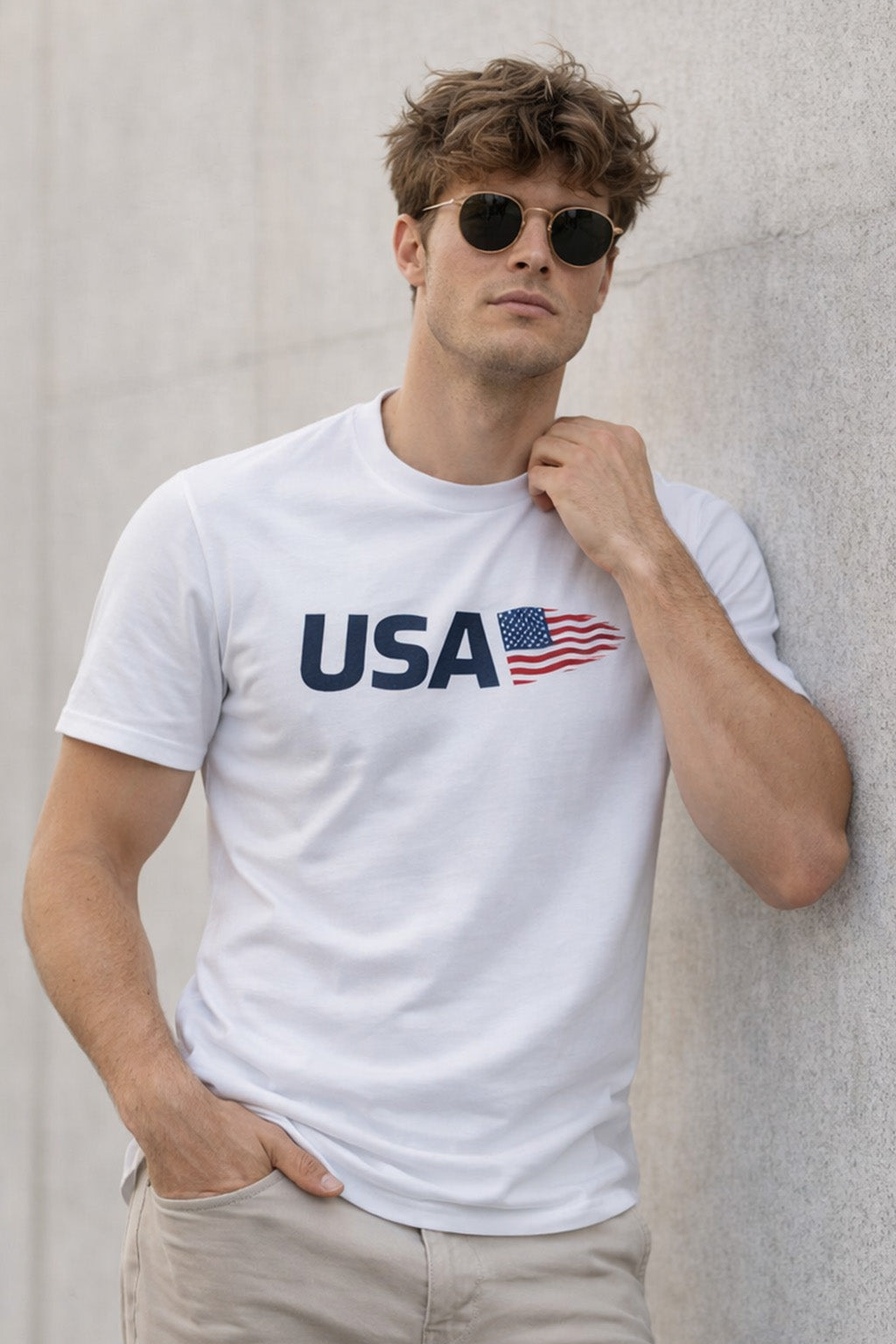 USA White Regular Fit Printed T-shirt