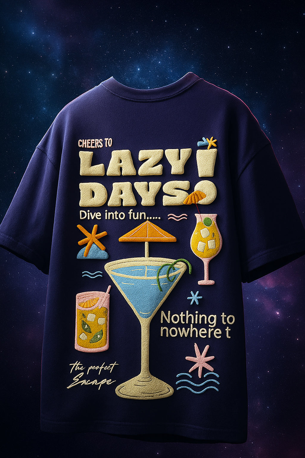 Lazy Days Skipper Blue Oversized Puff Printed Exclusive T-shirt