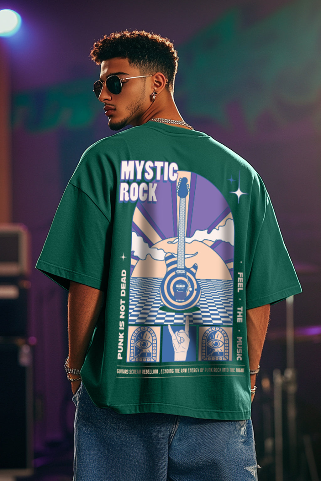 MYSTIC ROCK Green Oversized Back Graphic Printed Tshirt