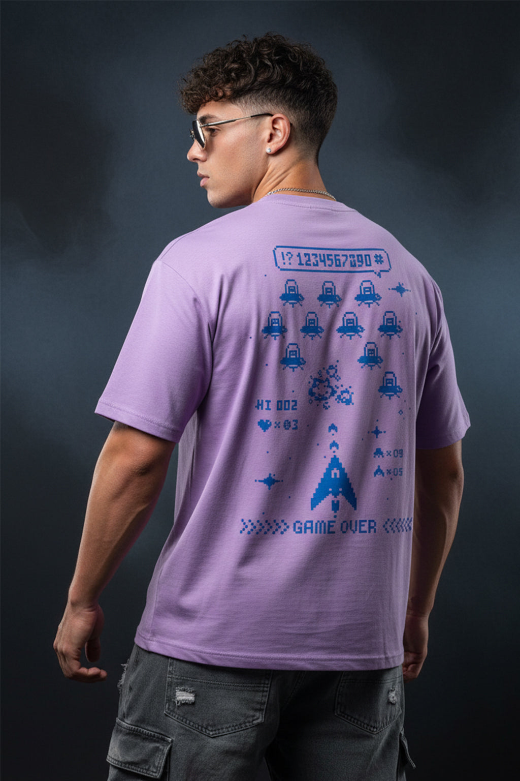 Game Over Lilac Oversized Printed T-shirt