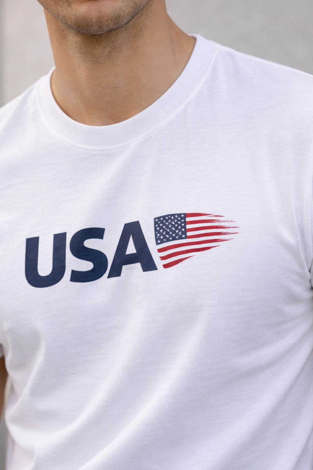 USA White Regular Fit Printed T-shirt