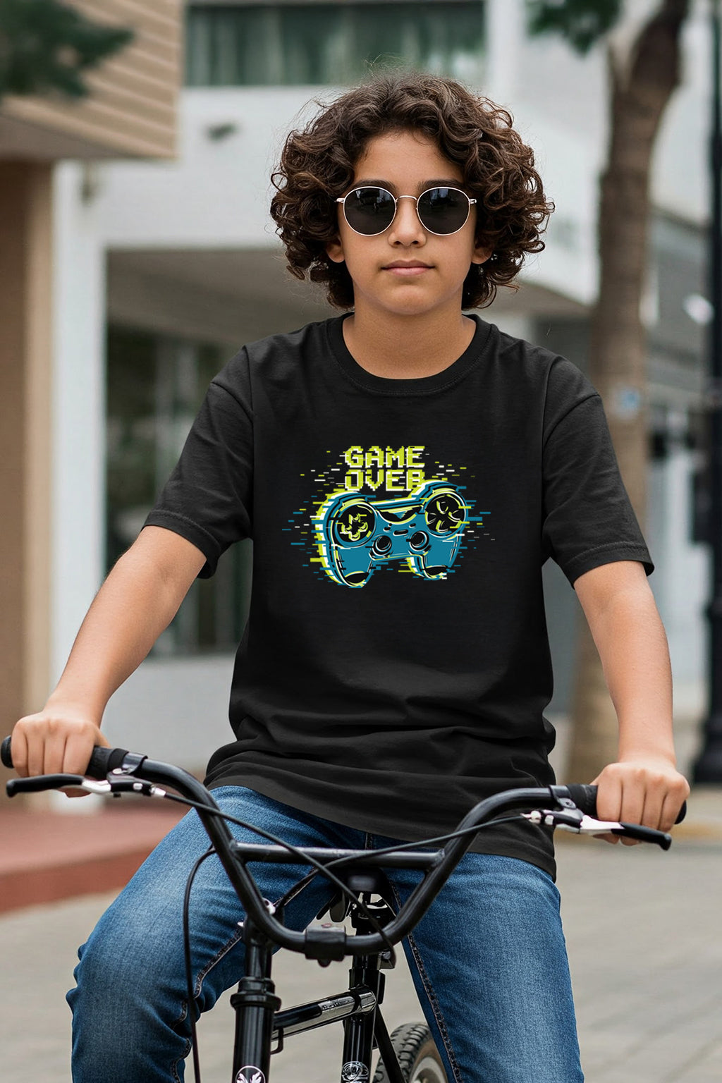 Game Over Black Oversized Graphic Printed Boys T-shirt