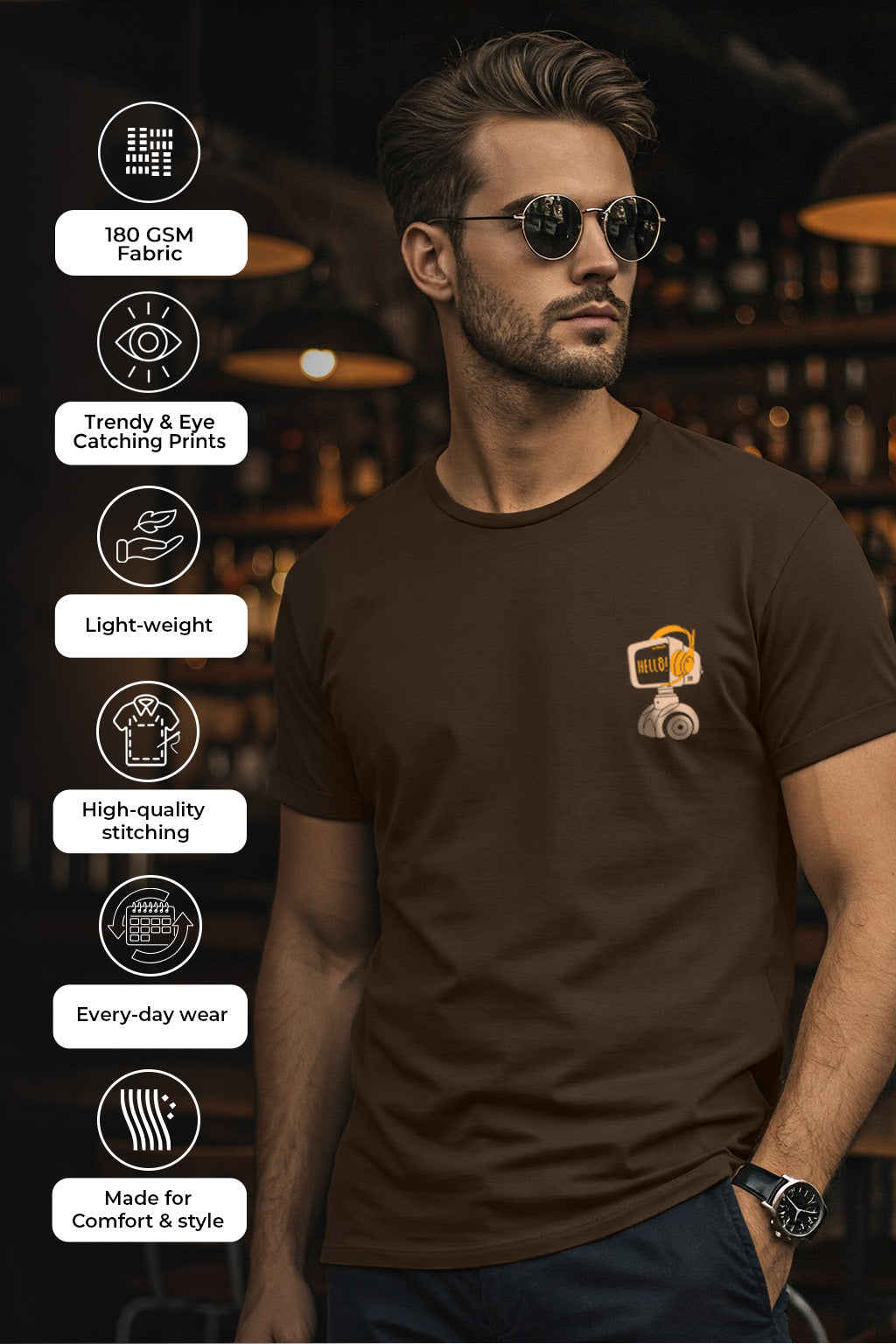 Hello Brown Regular Fit Printed T-shirt