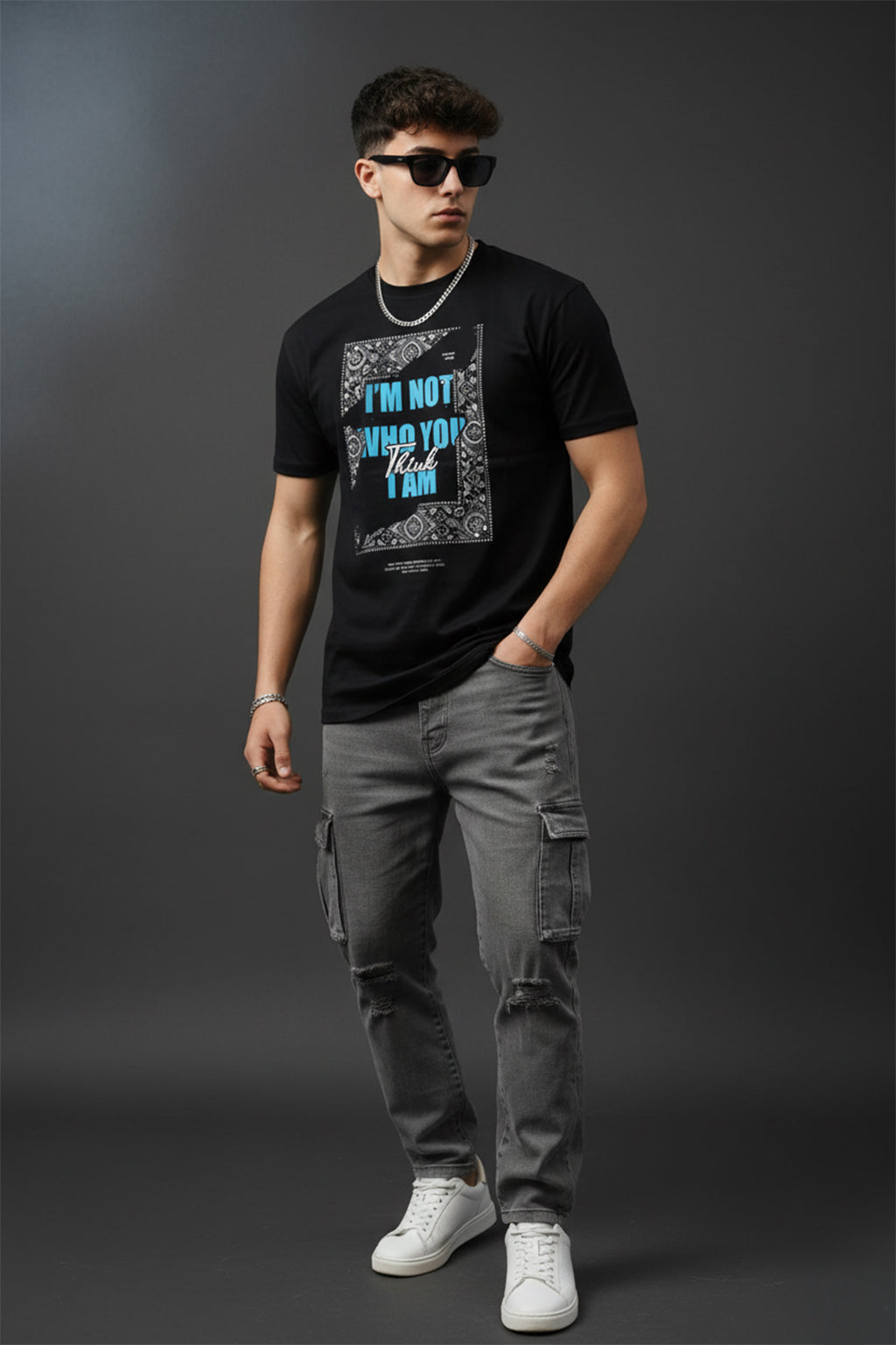 Who You Think Black Regular Fit Printed T-shirt