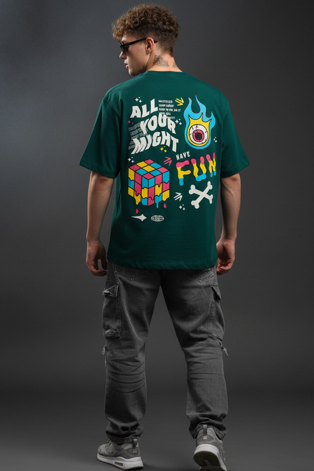 Have Fun Green Oversized Back Graphic Printed T-shirt