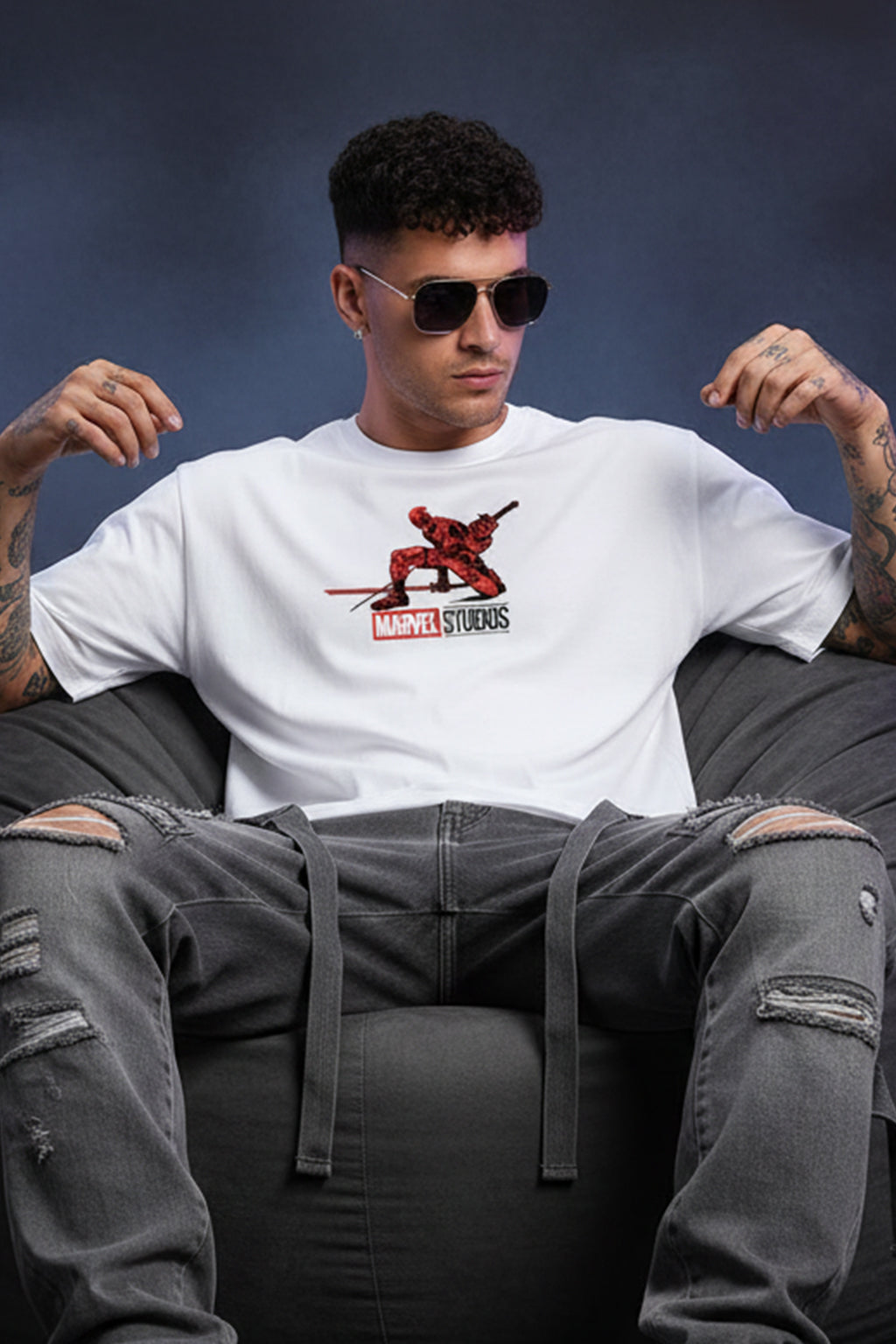 Hey Folks! Marvel Super Hero White Oversized Deadpool T-Shirt