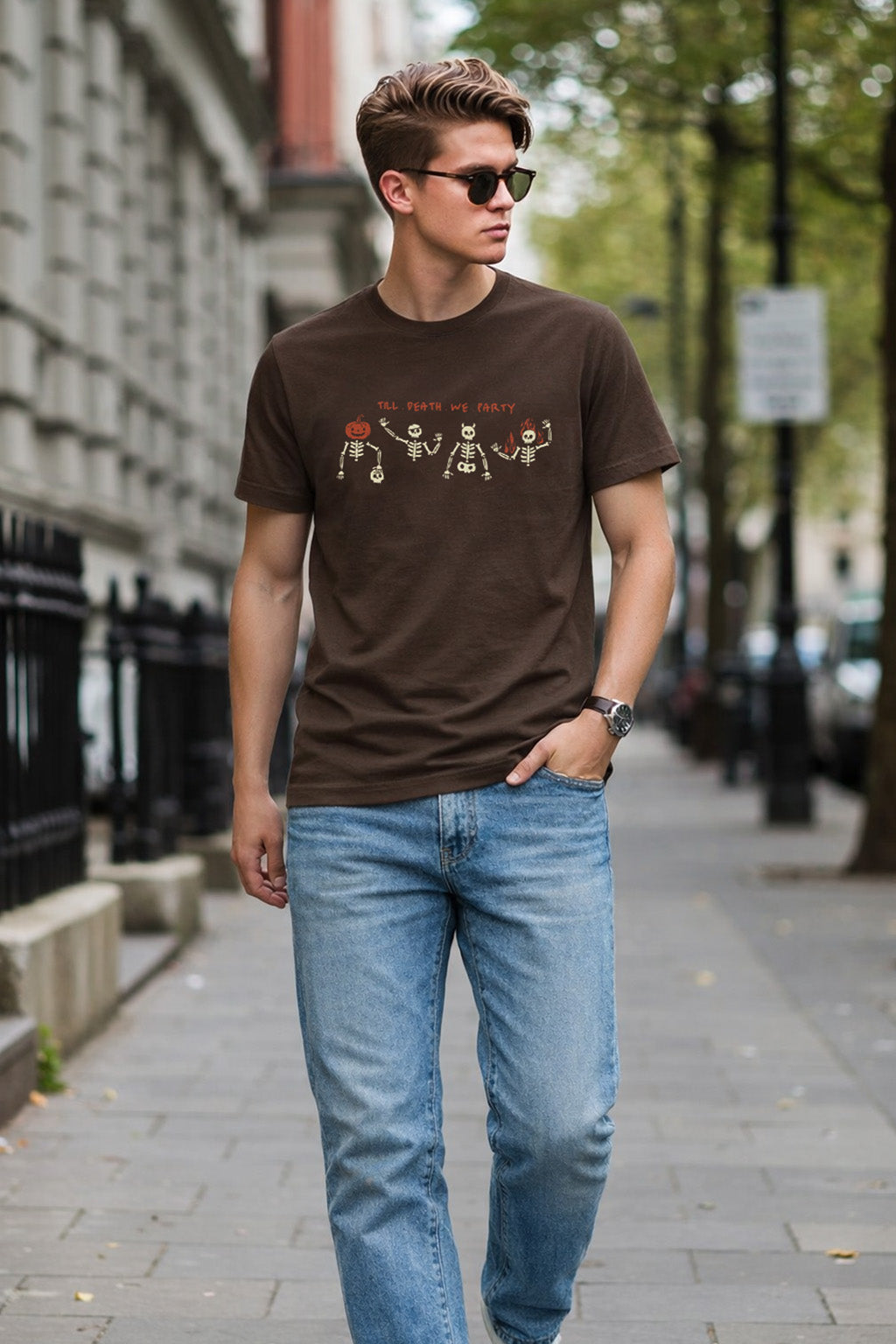 Till Death Brown Regular Fit Printed T-shirt