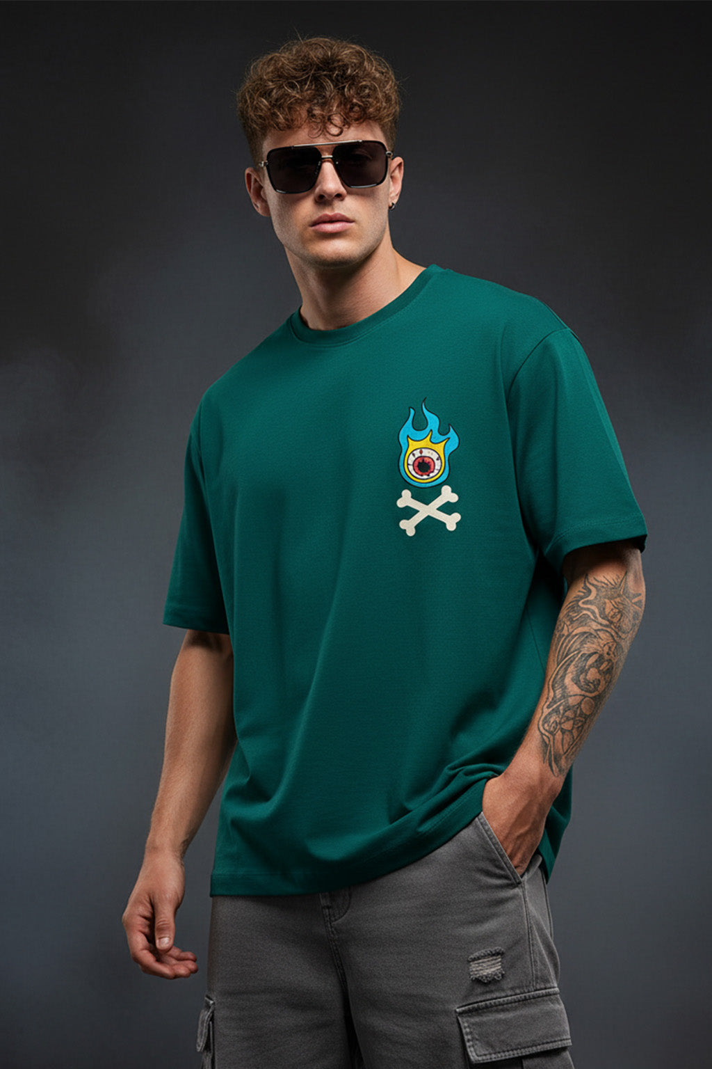 Have Fun Green Oversized Back Graphic Printed T-shirt