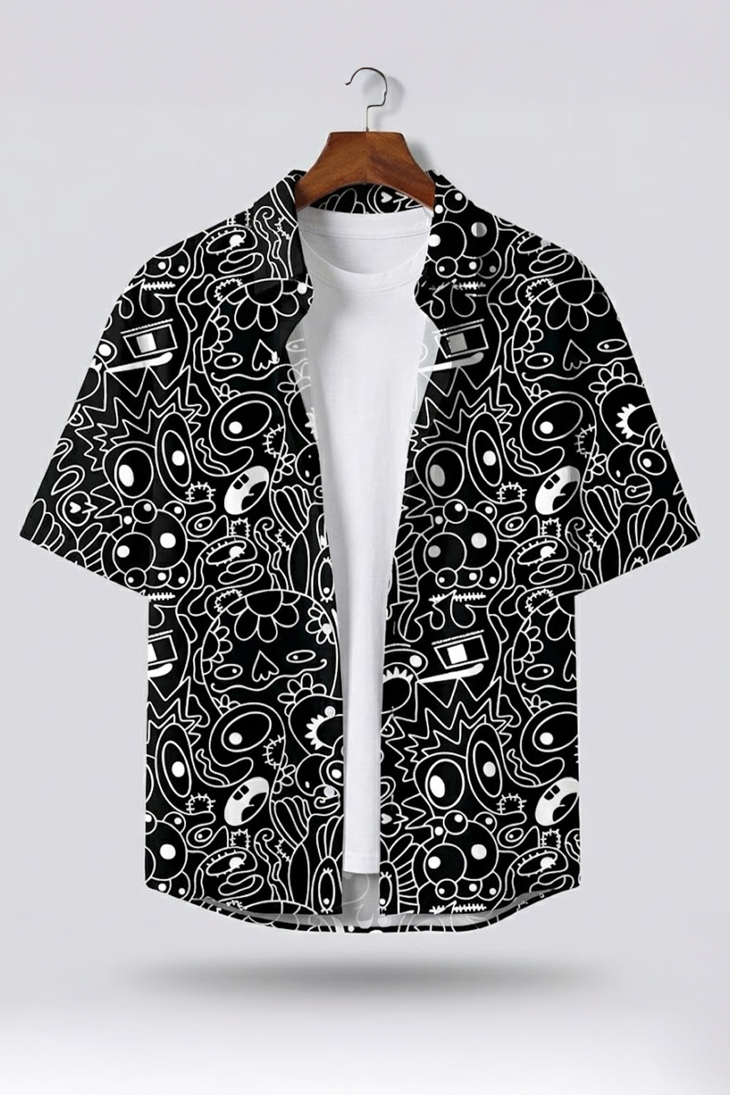 Abstract Maze Black All Over Print Oversized Exclusive Shirt