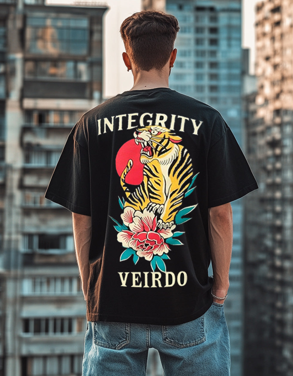 Integrity Black Oversized Back Graphic Printed Tshirt