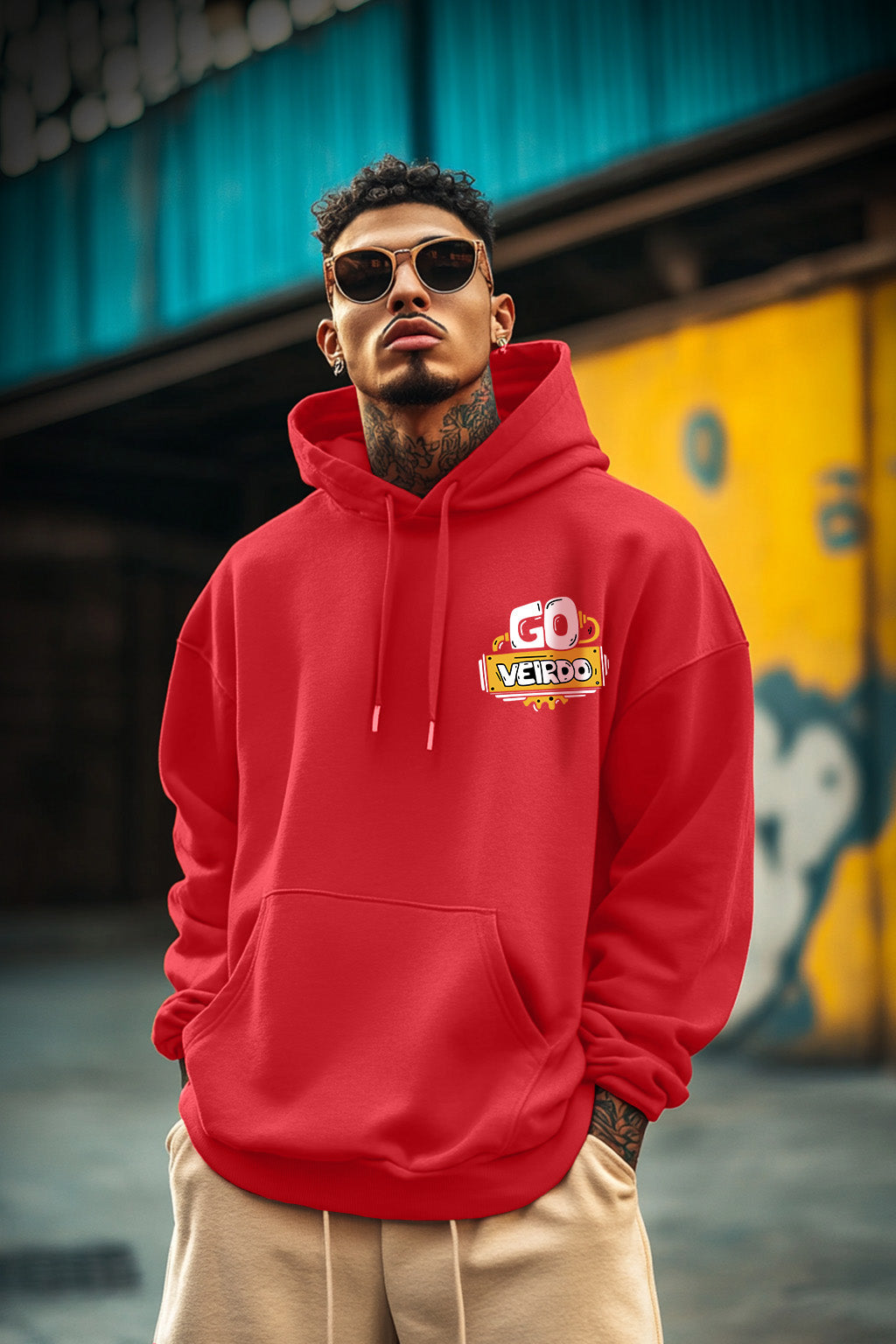 Go Veirdo Magenta Pocket Graphic Printed Hoodie