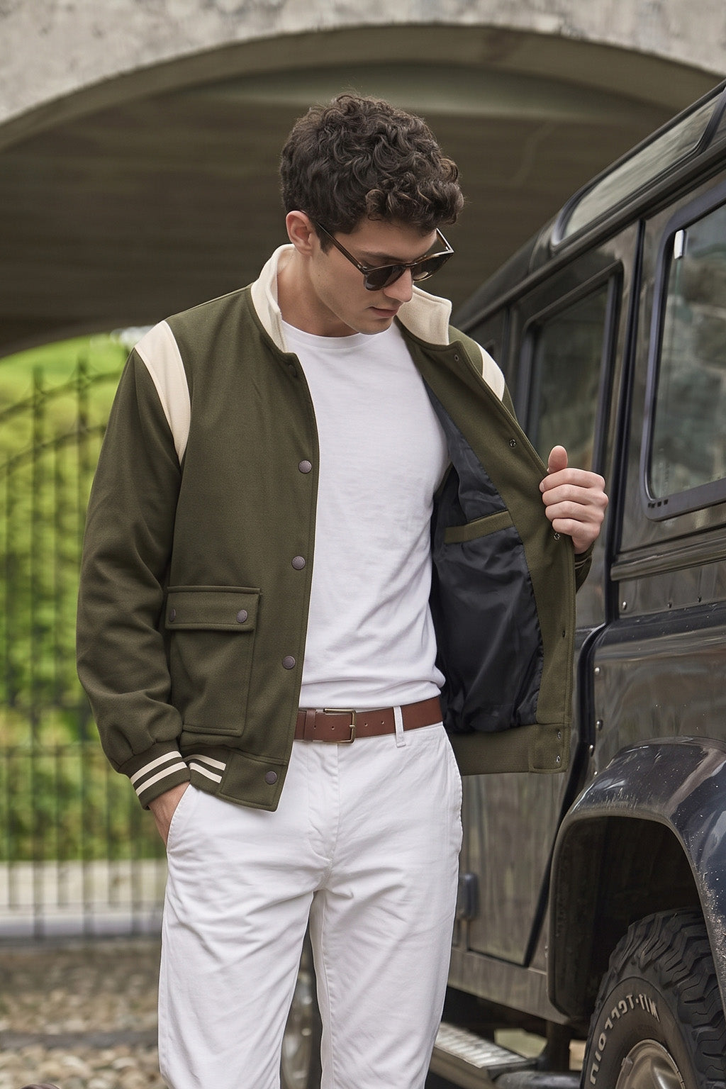 Olive Green Varsity Bomber Suede Exclusive Jacket With Inner Pocket
