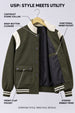 Olive Green Varsity Bomber Suede Exclusive Jacket With Inner Pocket