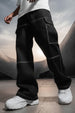 Black Pure Woven Straight Fit 5 Pocket Cargo