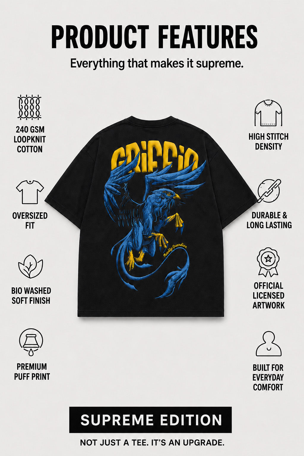 Griffin Black 3D Puff Print Exclusive T-shirt Supreme Edition