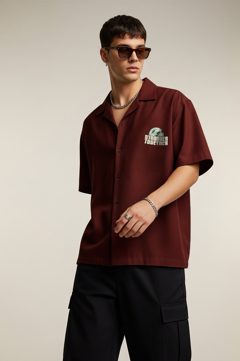 Stronger Brown Oversized Printed Exclusive Shirt