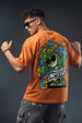 HUSTLE Orange Oversized Back Graphic Printed T-shirt
