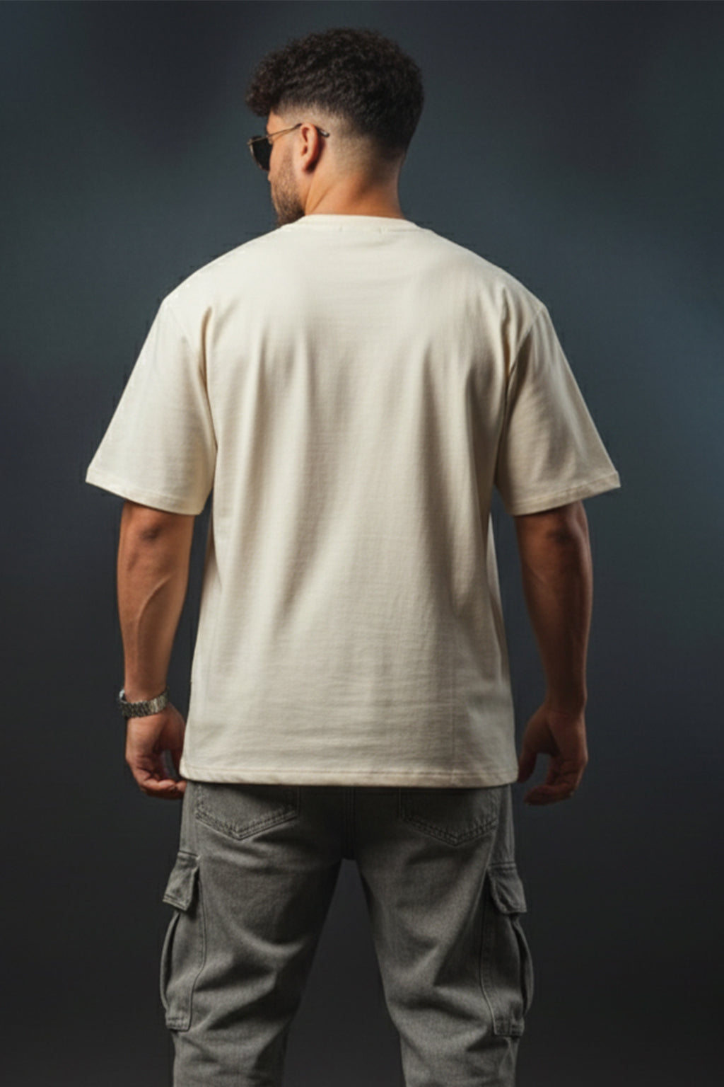 Truth Beige Oversized Chest Graphic Printed T-shirt