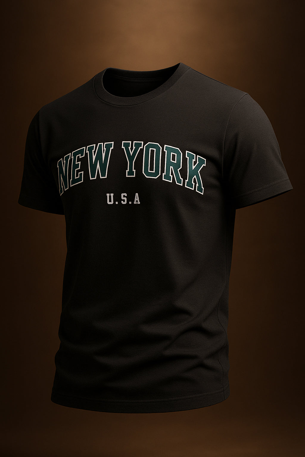 New York Black Regular Fit Printed T-shirt