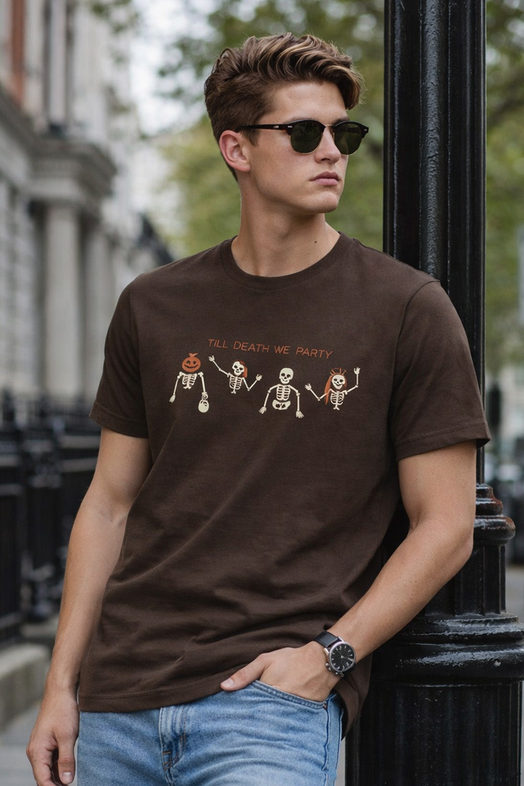 Till Death Brown Regular Fit Printed T-shirt