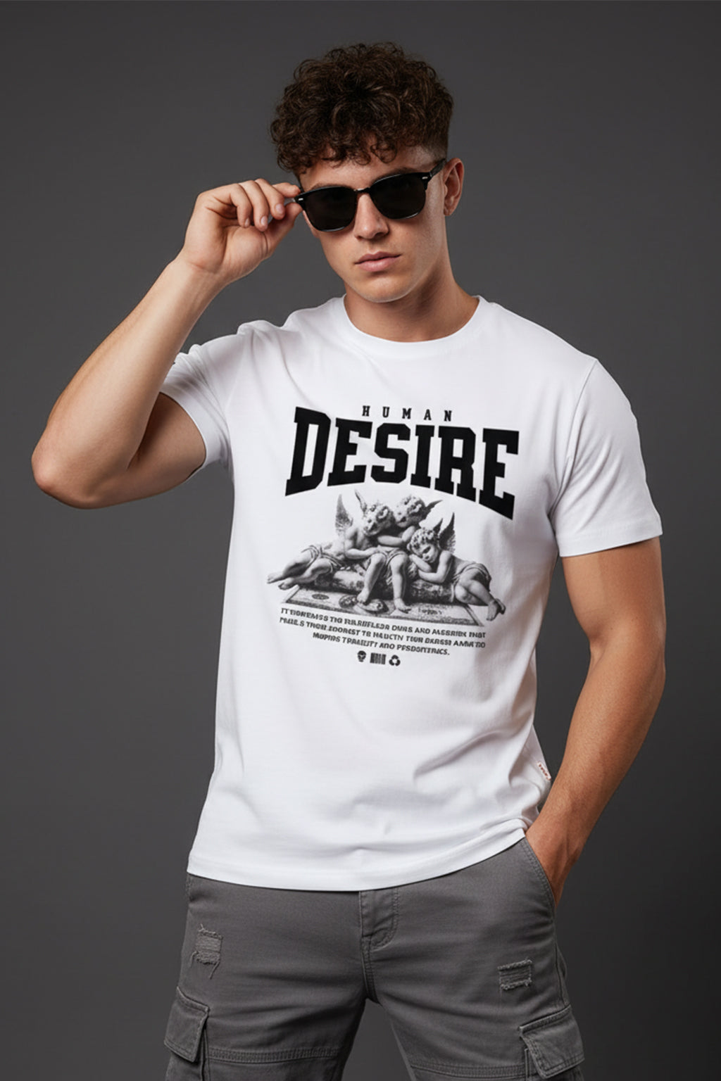 Desire White Regular Fit Printed T-shirt