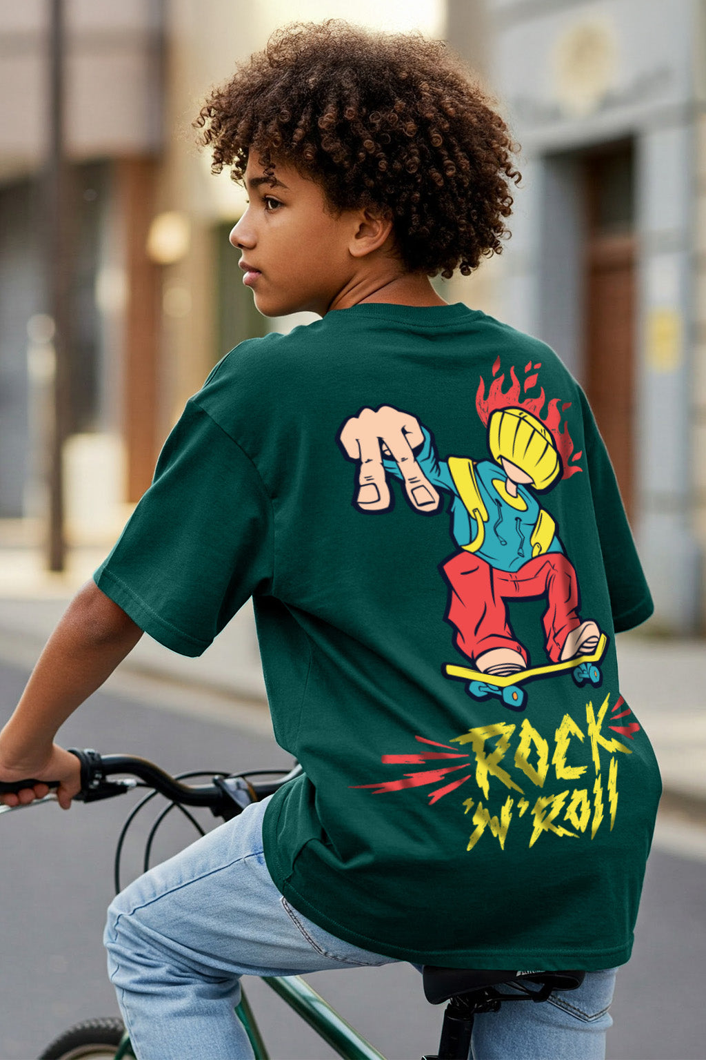 Rock & Roll Green Oversized Graphic Printed Boys T-shirt
