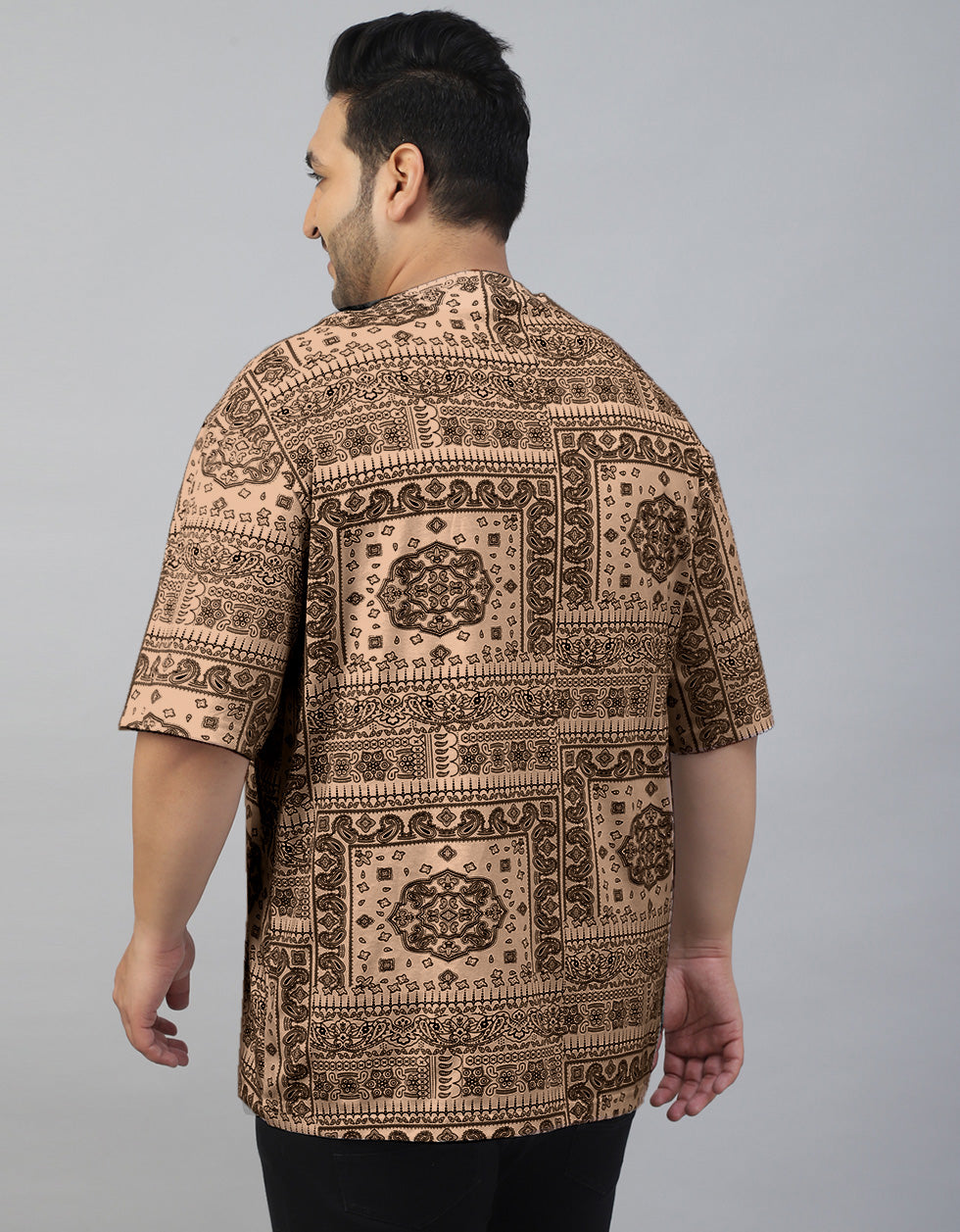 Paisley Beige Oversized Plus Size All Over Printed Tshirt