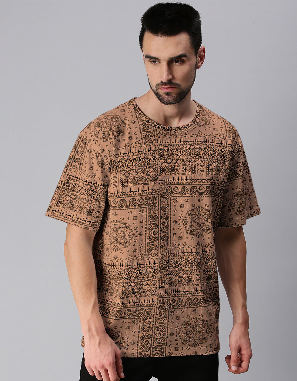 Paisley Beige Oversized All Over Printed Tshirt