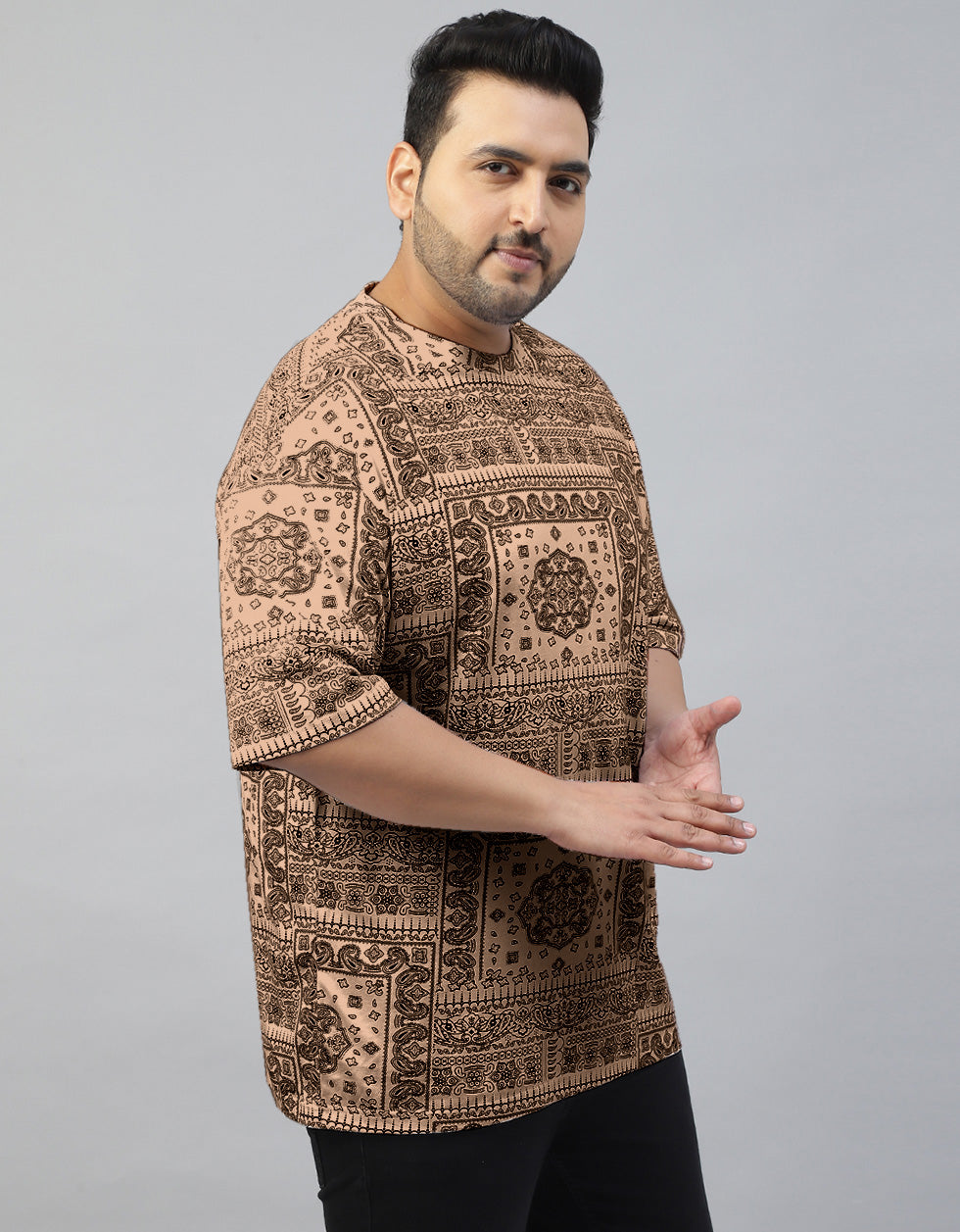 Paisley Beige Oversized Plus Size All Over Printed Tshirt