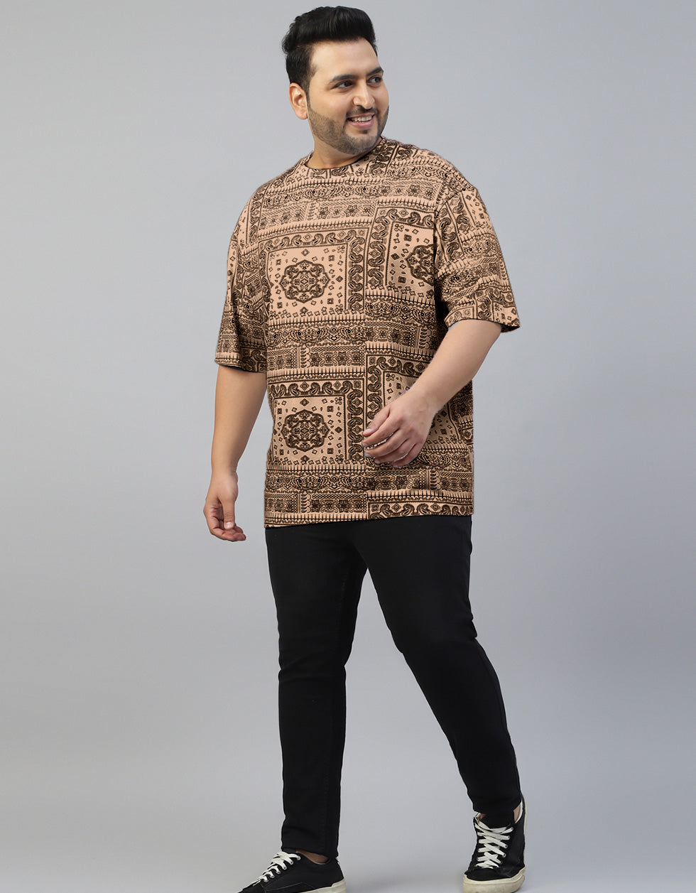 Paisley Beige Oversized Plus Size All Over Printed Tshirt