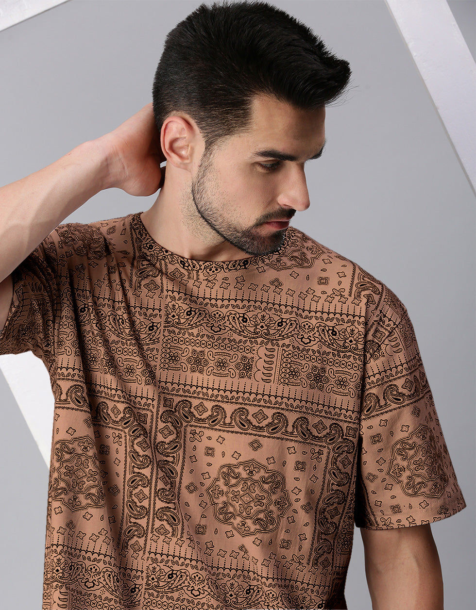 Paisley Beige Oversized All Over Printed Tshirt