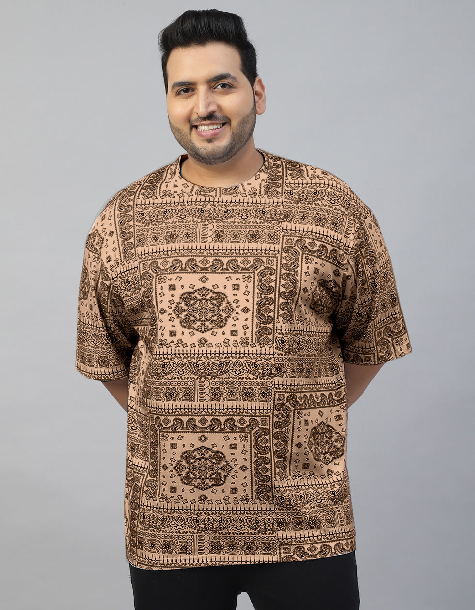 Paisley Beige Oversized Plus Size All Over Printed Tshirt