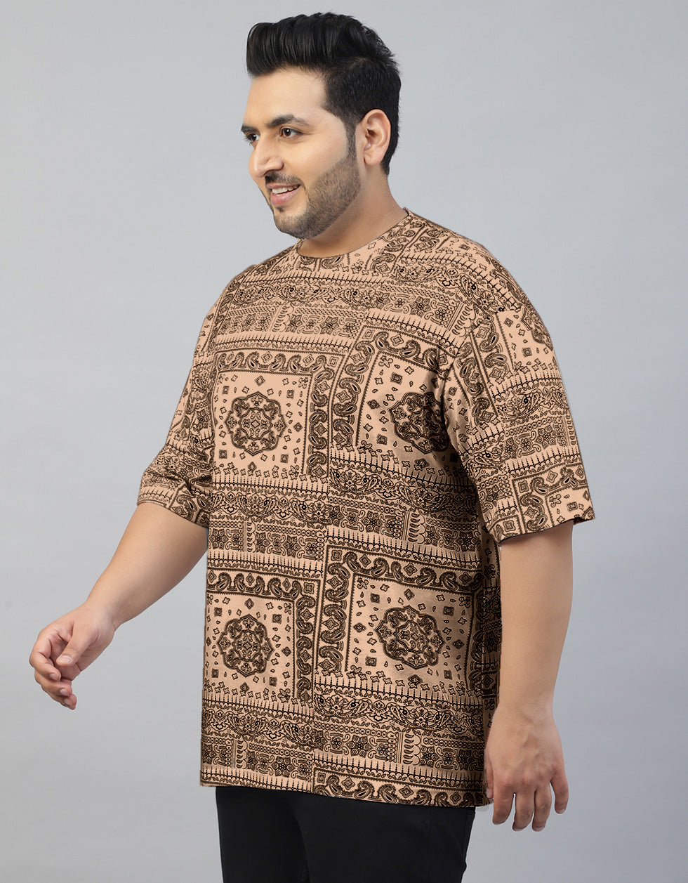 Paisley Beige Oversized Plus Size All Over Printed Tshirt