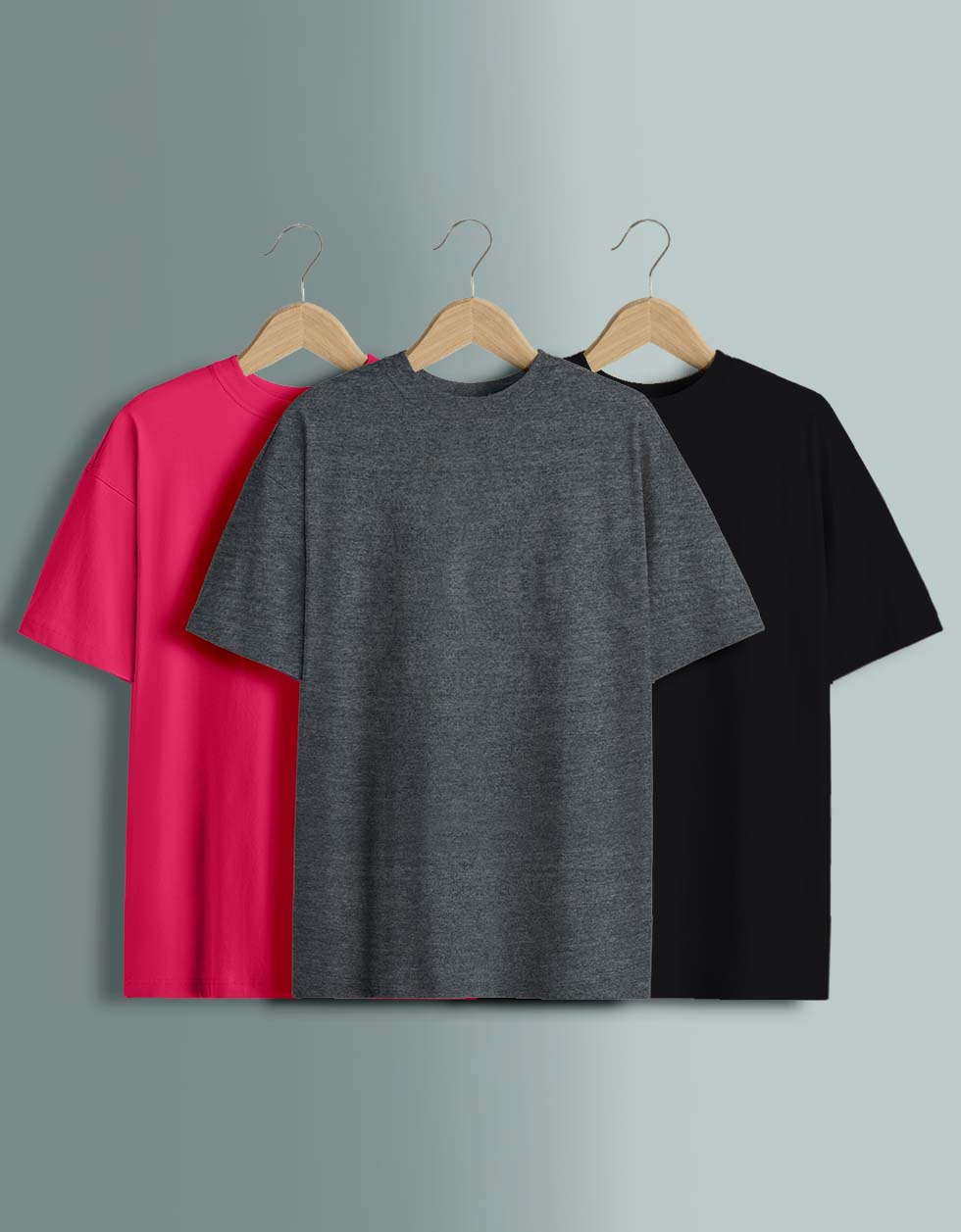 Pack of 3 Plain Oversized T-shirts: Black & Anthra & Vivamagenta