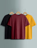 Pack of 3 Plain Oversized T-shirts: Black & Mustard & Maroon