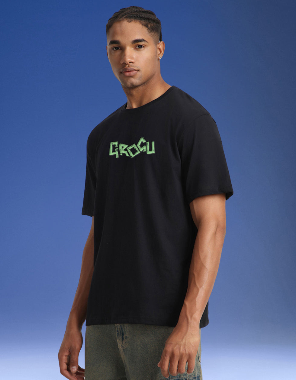 Grogu Black Oversized Back Graphic Printed Exclusive Tshirt