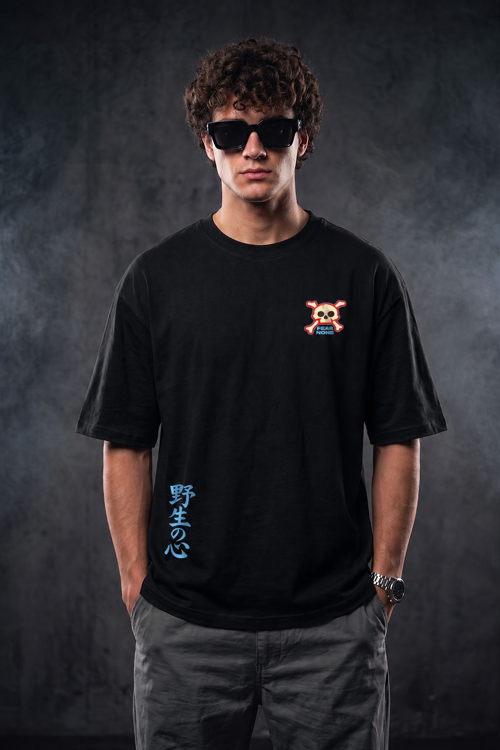 Untamed Black Oversized Printed T-shirt