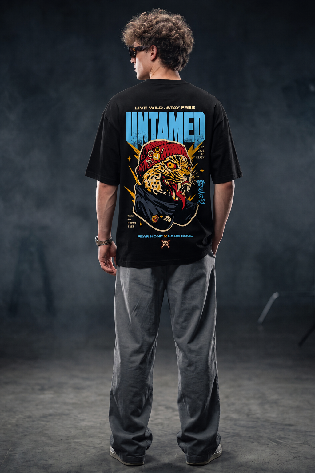 Untamed Black Oversized Printed T-shirt
