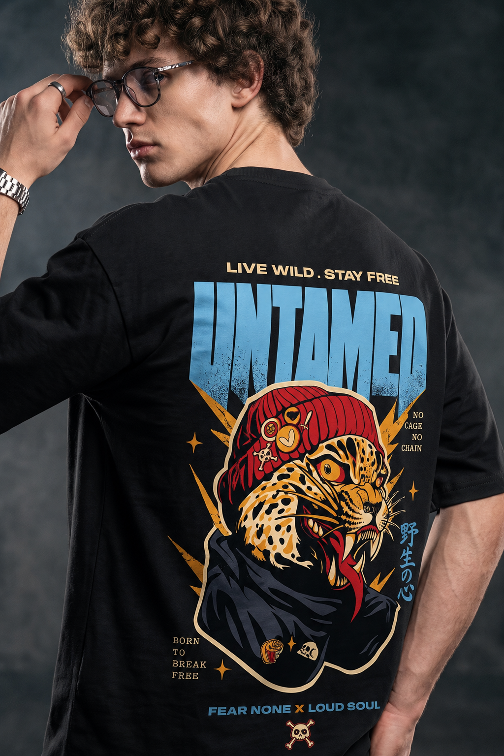 Untamed Black Oversized Printed T-shirt