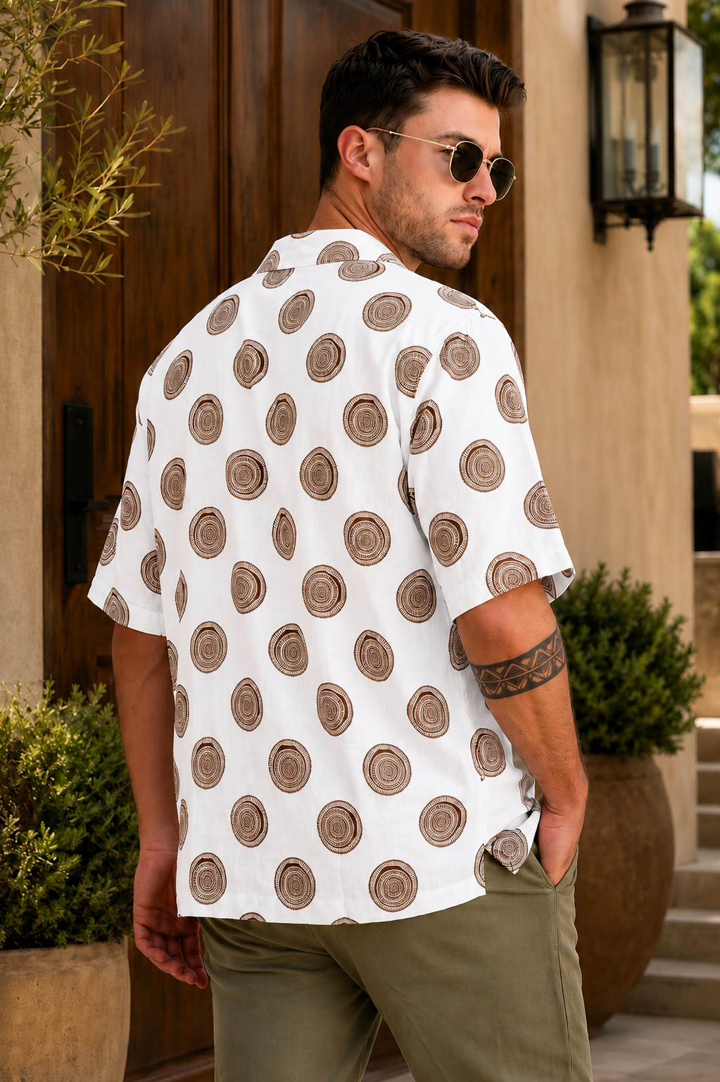Brwon Lunar Circle All Over Printed Oversized Exclusive Shirt