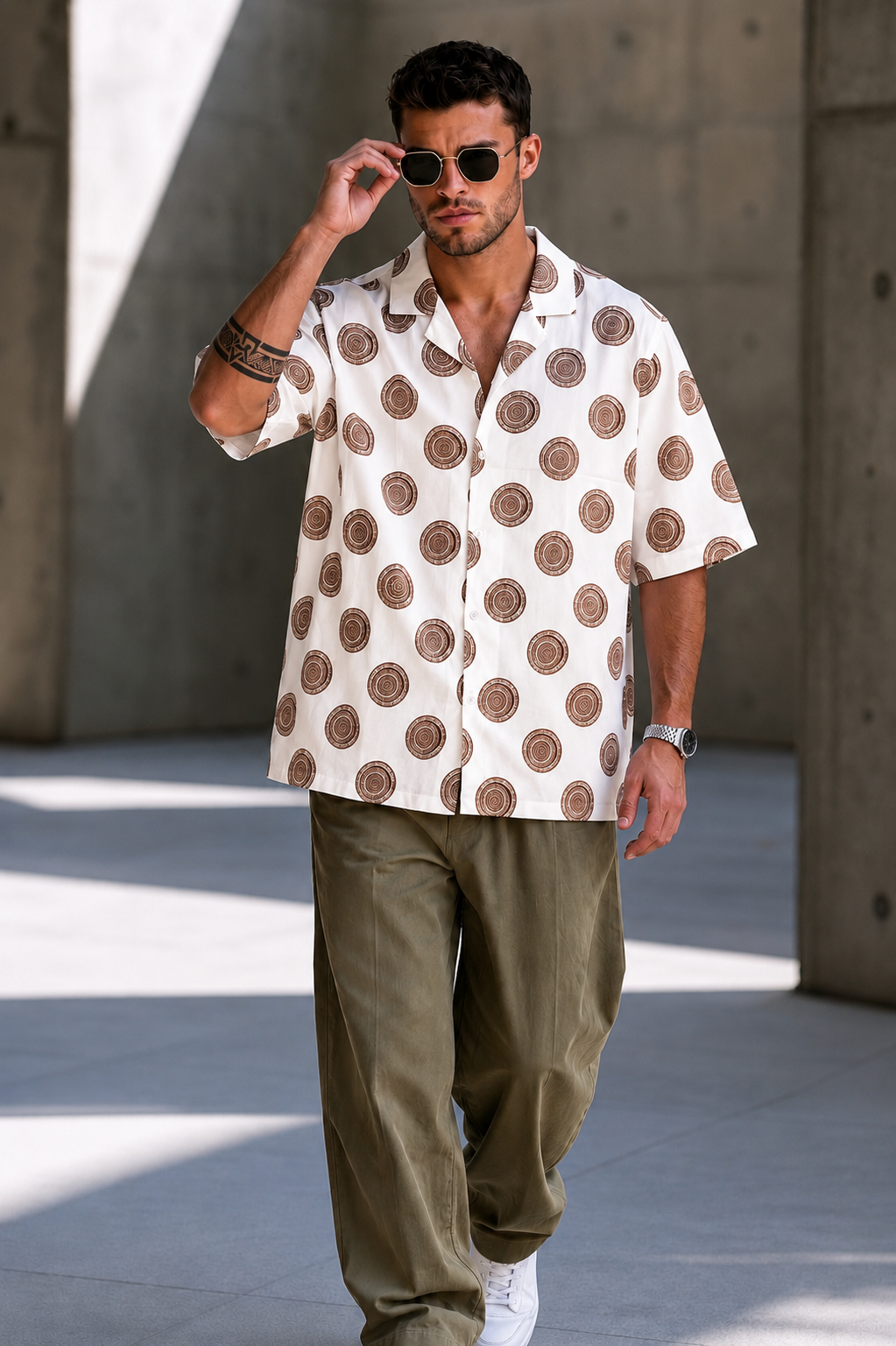 Brwon Lunar Circle All Over Printed Oversized Exclusive Shirt