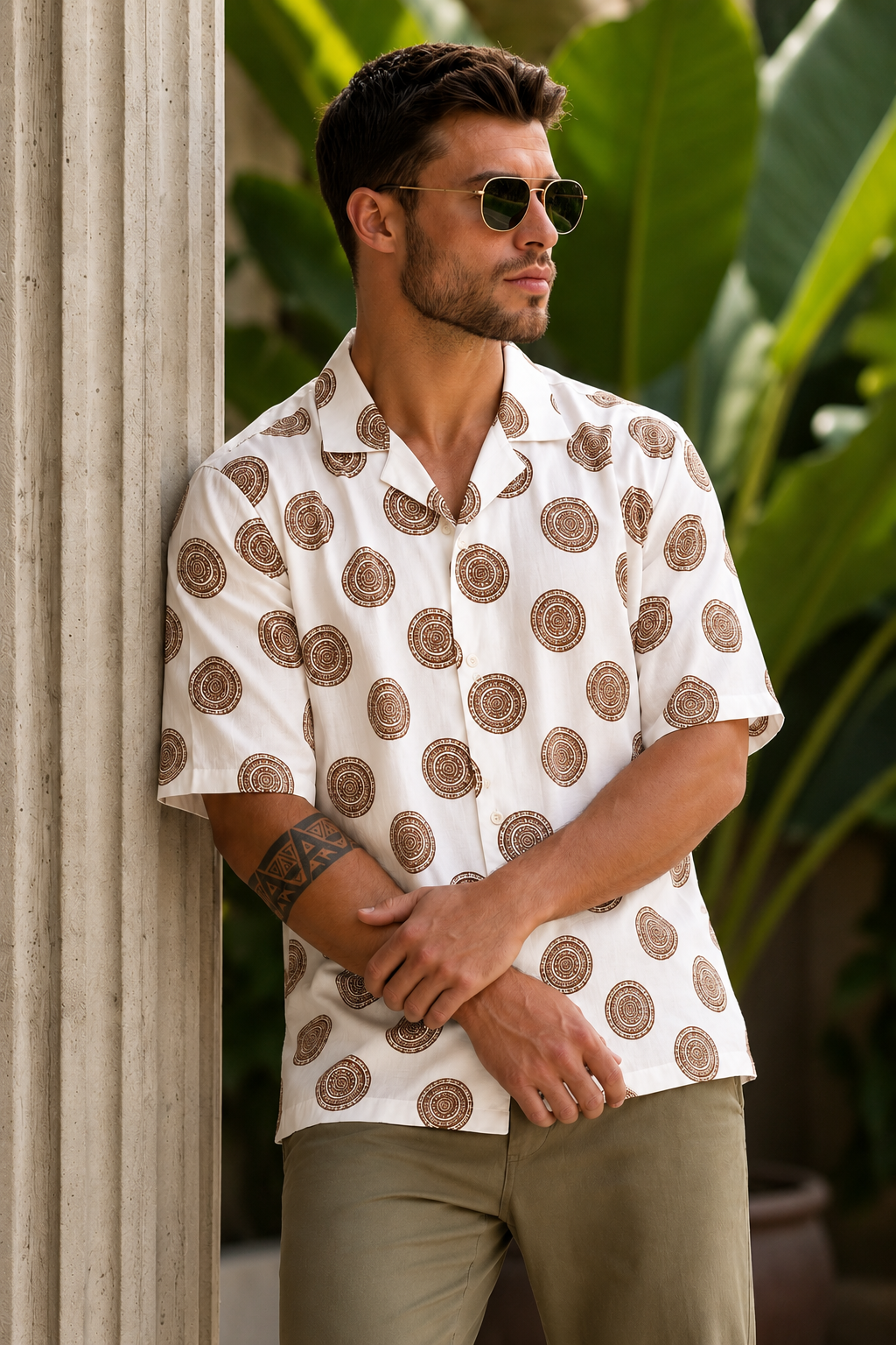 Brwon Lunar Circle All Over Printed Oversized Exclusive Shirt