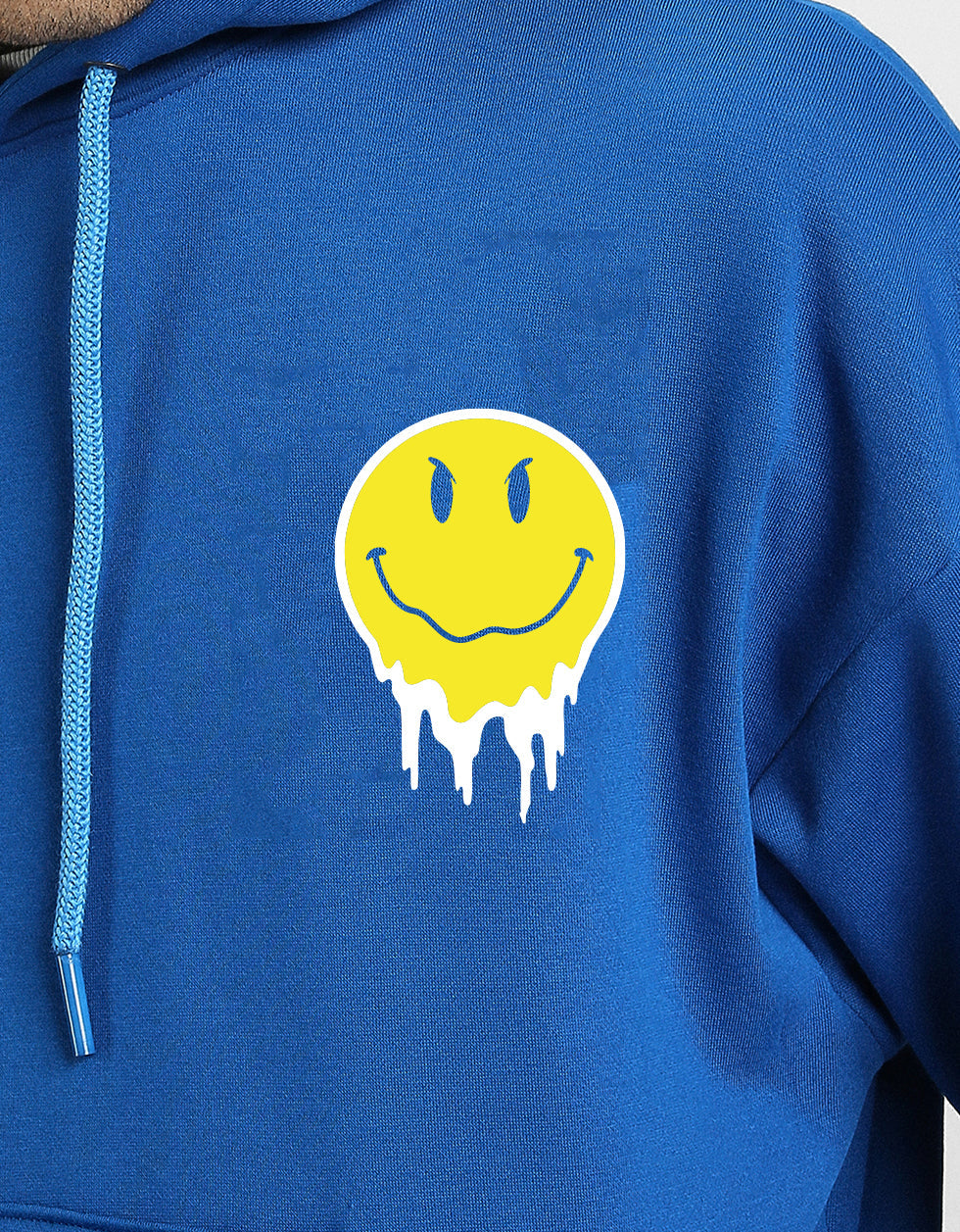Cheerful Vibes: Men's Blue Hoodie with Smile Print Veirdo