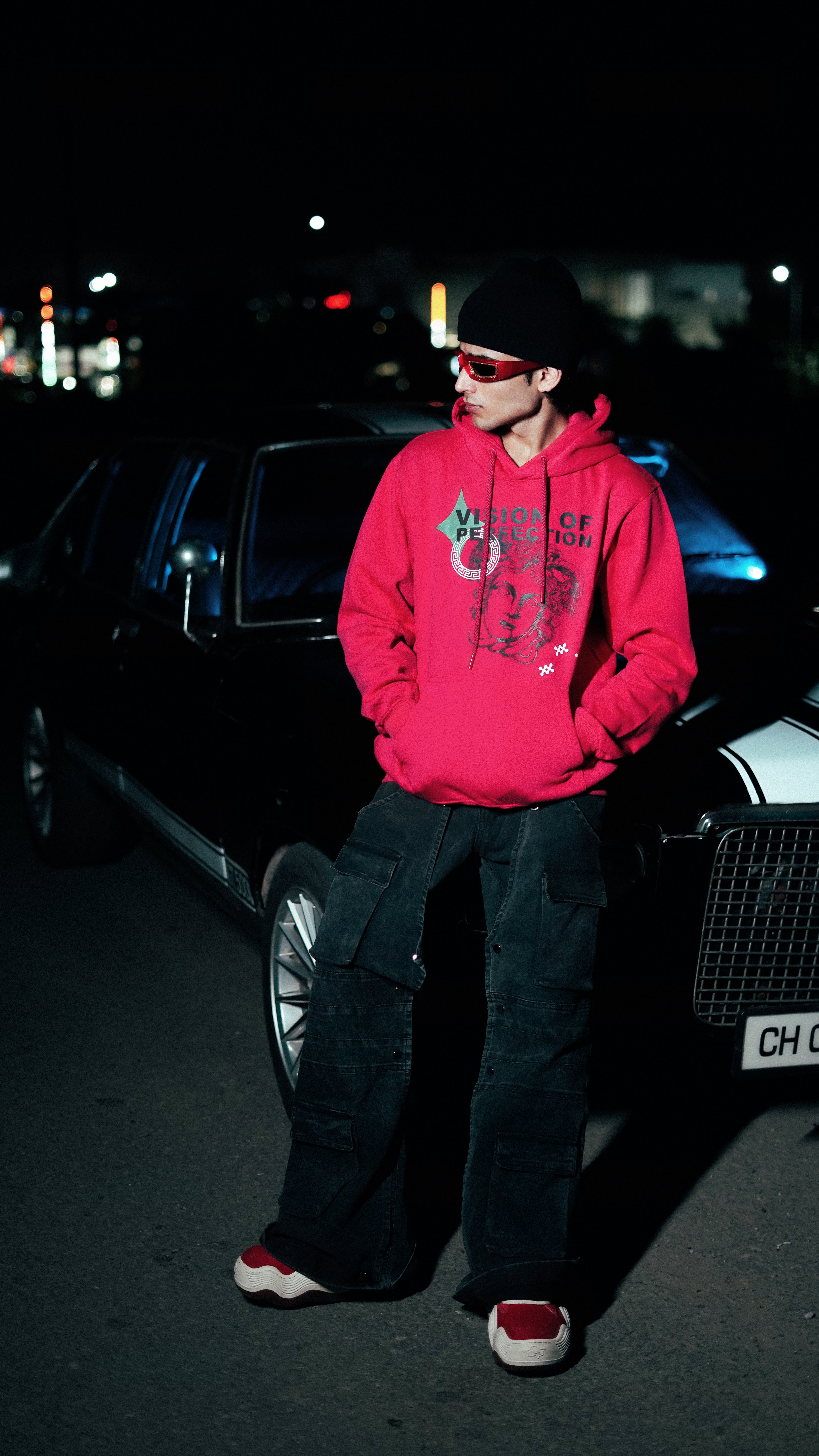 Vision of Perfection Magenta Front Typographic Regular Fit Hoodie